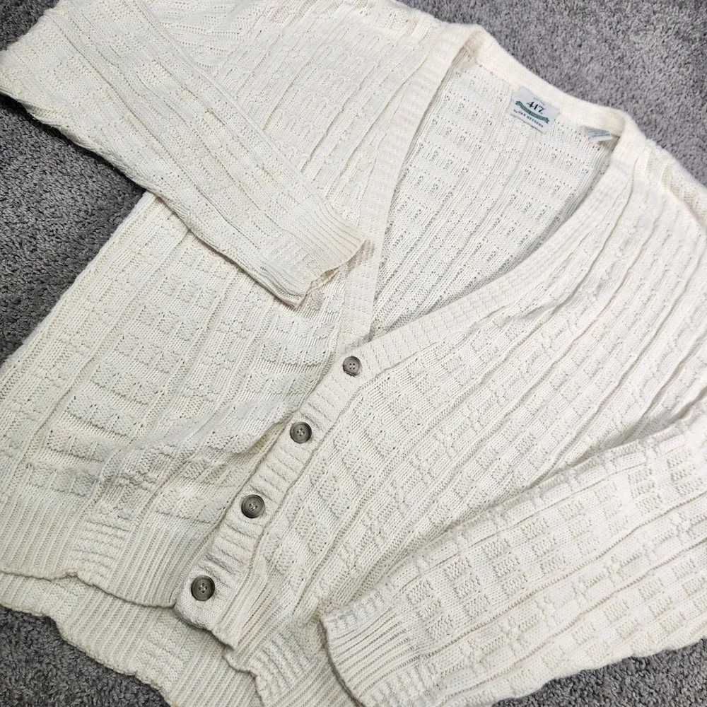 Vintage Van Heusen Cardigan Mens Medium Sweater Ivory Cable Knit Grandpa Coastal